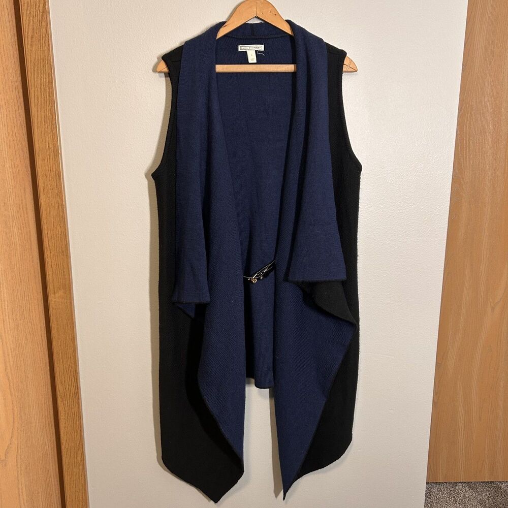 Dana Buchman Belted Waterfall Sleeveless Cardigan Wool Blend Sz L Layering